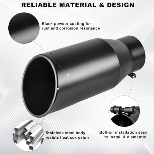 Mupera Universal 3 Inch Inlet Exhaust Tip, 5" Outlet, 12" Long - size: 3" Inlet 5" Outlet 12" Length Black