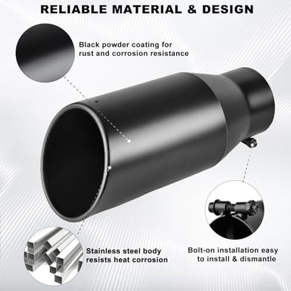 Mupera Universal 3 Inch Inlet Exhaust Tip, 5" Outlet, 12" Long - size: 3" Inlet 5" Outlet 12" Length Black
