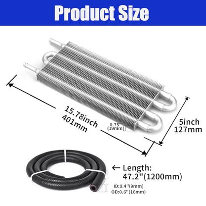 Universal 5/16" Transmission Oil Cooler, 4 Pass Tube and Fin Cooler Kit Aluminum Sliver - color: 4 Pass Sliver