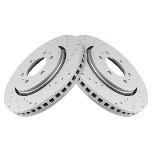 TRQ Performance Front Brake Rotor Set G Coated Vented Drilled and Slotted - style: BRA74735
