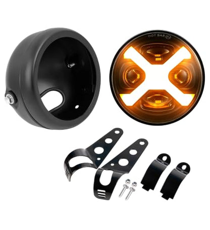 5-3/4 5.75" X-Style Yellow DRL Motorcycle Headlight with Housing - color: Yellow2