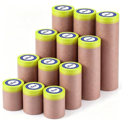 Seajan 12 Rolls Masking Paper Roll with Tape, 50 Feet, Assorted Size - size: Assorted Size