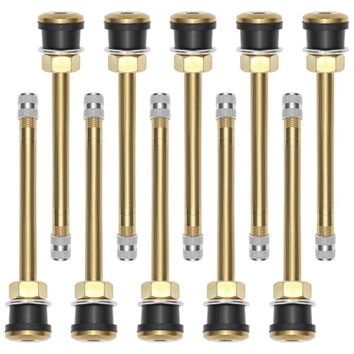QWORK TR572 Brass Commercial Valve Stems, 10 Pack Replacement Truck Tire Valve Stems, 3-3/4" Length, 200psi Cold Pressure Capacity