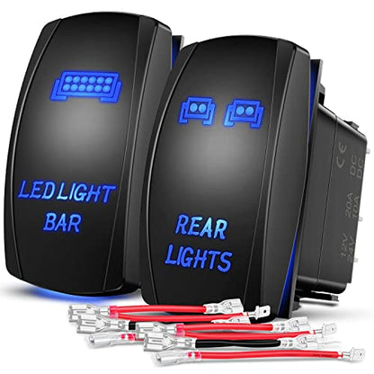 Nilight 2 Pack Laser Rocker Switch with Jumper Wires Set 5Pin - color: Blue, size: led light bar+REAR LIGHTS