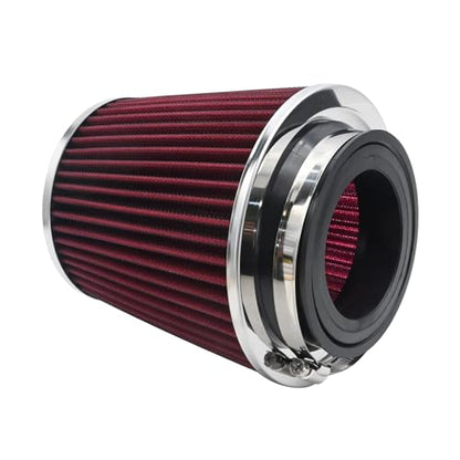 Anxingo Universal Clamp-On Air Filter for 3/3.5/4 inch High Performance Replacement Air Filter, Washable and Reusable Cone Cold Air Intake,Clamp-On Car High Flow Dry Air Kit (Red)