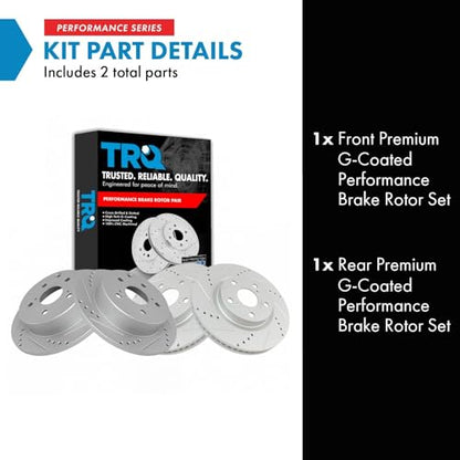 TRQ Performance Front and Rear Brake Rotor Set Coated Drilled Slotted - style: BRA15025