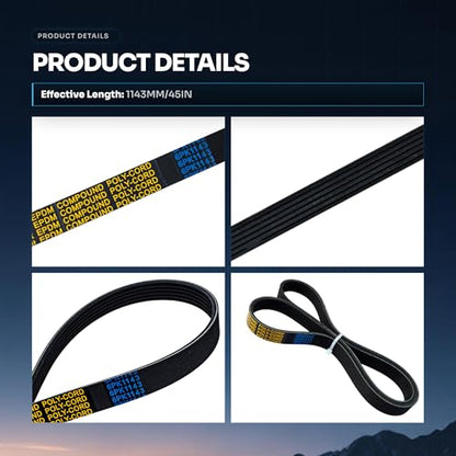 6PK1143 Serpentine Drive Belt with Ford Edge/Explorer/Escape - size: 6PK1143-1143mm