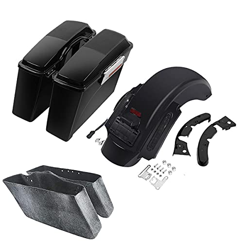 TCMT Hard Saddlebags 6X9" Speaker Lids & Liners Carpet Insert + LED Rear Fender Fit For Harley Touring Road King Electra Glide Street Glide Road Glide Ultra Classic 2009-2013 - color: Rear Fender Smoke Lens, size: Hard Saddlebags 6x9" Lids(Chrome Latches)
