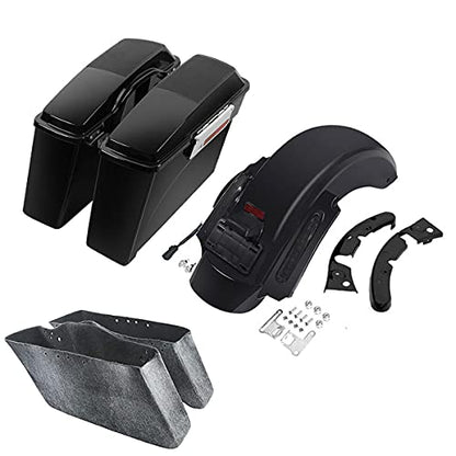 TCMT Hard Saddlebags 6X9" Speaker Lids & Liners Carpet Insert + LED Rear Fender Fit For Harley Touring Road King Electra Glide Street Glide Road Glide Ultra Classic 2009-2013 - color: Rear Fender Smoke Lens, size: Hard Saddlebags 6x9" Lids(Chrome Latches)