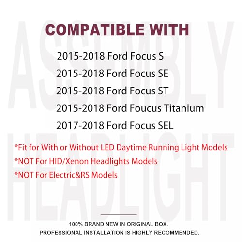 Headlights Assembly w/LED DRL For 2015-2018 Ford Focus MK3 Black Left+Right - color: For 2015-2018 Focus