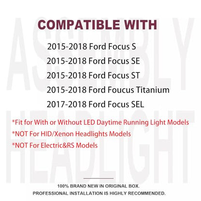 Headlights Assembly w/LED DRL For 2015-2018 Ford Focus MK3 Black Left+Right - color: For 2015-2018 Focus