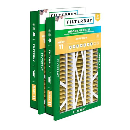 Filterbuy 16x25x5 Air Filter MERV 11 Pet & Allergy Defense (2-Pack) - size: 16x25x5 (Actual: 14.38 x 23.38 x 3.69)