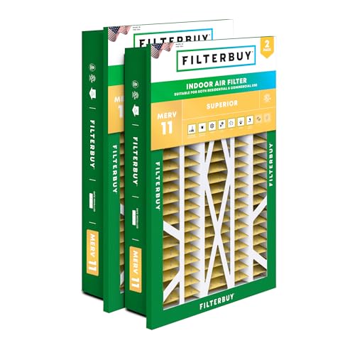 Filterbuy 16x25x5 Air Filter MERV 11 Pet & Allergy Defense (2-Pack) - size: 16x25x5 (Actual: 14.38 x 23.38 x 3.69)