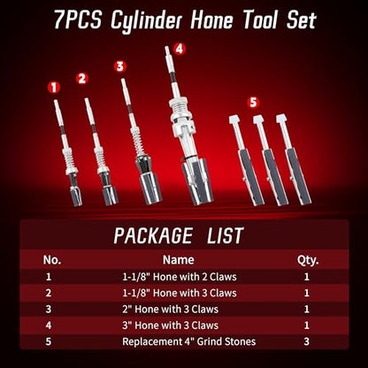 7PCS Cylinder Hone Tool Set, Adjustable for 3/4" to 7" Cylinders - size: 7pc Set