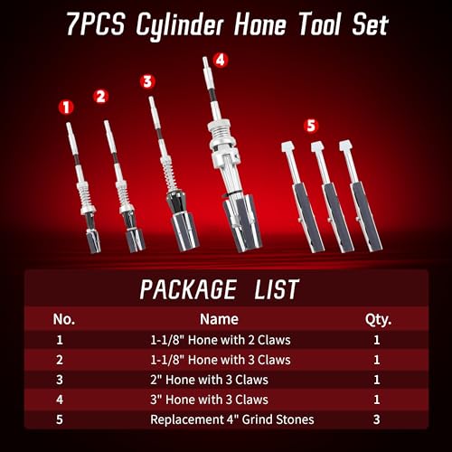 7PCS Cylinder Hone Tool Set, Adjustable for 3/4" to 7" Cylinders - size: 7pc Set