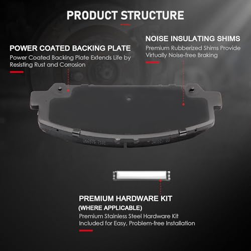 cciyu D1041 D1286 Brake Pads w/Hardware Front Rear Disc Brake Pad Set - size: Front[D1286] + Rear[D1041]