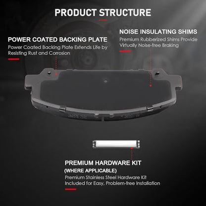 cciyu D1041 D1286 Brake Pads w/Hardware Front Rear Disc Brake Pad Set - size: Front[D1286] + Rear[D1041]
