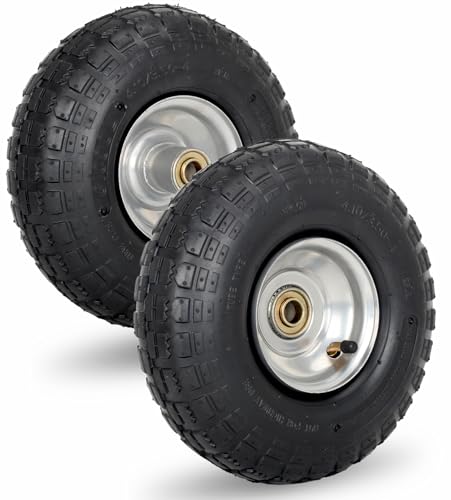 4.10/3.50-4 Pneumatic Tire, 10" Tire and Wheel, 2 Pack, with 2.2" Offset Hub, 5/8" Axle Bore Hole, Sealed Bearings, for Hand Truck Trolley Dolly Cart - size: 2 Pack