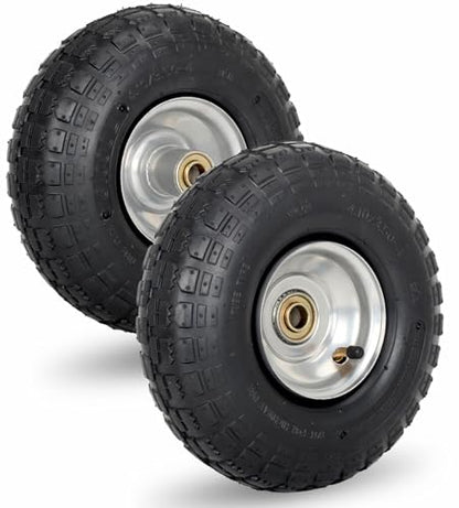 4.10/3.50-4 Pneumatic Tire, 10" Tire and Wheel, 2 Pack, with 2.2" Offset Hub, 5/8" Axle Bore Hole, Sealed Bearings, for Hand Truck Trolley Dolly Cart - size: 2 Pack