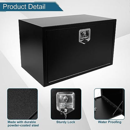 30"X18"X18" Underbody Steel Truck Box Black Heavy Duty Underbody Storage Box Waterproof Truck Tool Box Organizer w/Lock & Keys For RV,Pick up Toolbox - size: 30"x18"x18"