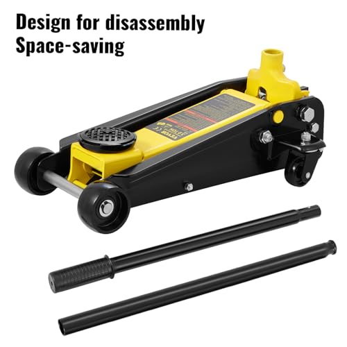 VEVOR 3 Ton Low Profile Floor Jack for All Terrain Vehicles, Heavy-Duty Steel Racing Jack with Quick Lift Pump, 5.12"-20" Lifting Range, 3.0 tons - color: yellow
