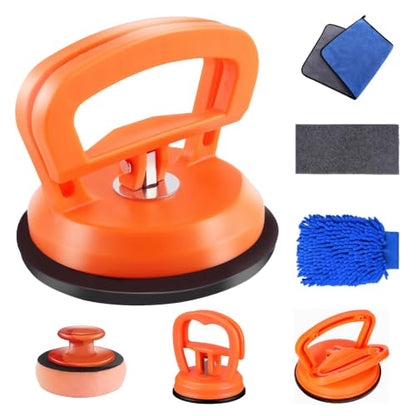 Dent Puller Kit 7-Pack -Car Dent Remover Tool with 1 Large & 2 Small Suction Cups, Suction Cup Dent Puller and Paintless Car Dent Repair Kit. Suitable for Glass Lifting, Car Body Dents (Orange).
