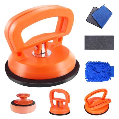 Dent Puller Kit 7-Pack -Car Dent Remover Tool with 1 Large & 2 Small Suction Cups, Suction Cup Dent Puller and Paintless Car Dent Repair Kit. Suitable for Glass Lifting, Car Body Dents (Orange).