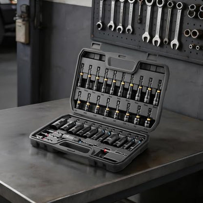 VEVOR Master Magnetic Impact Nut Driver Set 34-Piece, Metric & SAE Sizes, with Nut Setter, Quick Release Extension, Wing Nut Driver, Storage Box, Versatile for Automotive, Machinery, and DIY Tasks - size: 34 pcs