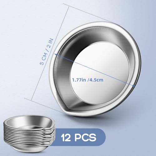 12Pcs Small Round Paint Trays Makeup Palette, 2-inch Stainless Steel Painting Color Palette Paint Mixing Cups with Mouth for Artist Watercolor