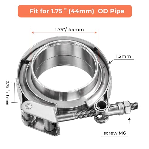 1.75 inch Quick Release V Band Clamp with Male Female Flanges, 304 Stainless Steel Exhaust V band Clamp for Automotive exhaust system, turbocharger, downpipe and mufflers - color: V Band Clamp With Flange, size: 1.75inch