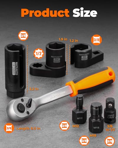 7 Piece Oxygen Sensor Socket Set with Ratchet Wrench