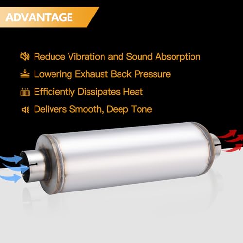 4 Inch Exhaust Muffler with Clamp, 4" Inlet/Outlet 30" Overall Length Resonator, Stainless Steel Straight Through Design Performance Muffler with Clamp, 1 PC - size: 4'' inlet, 8'' body width