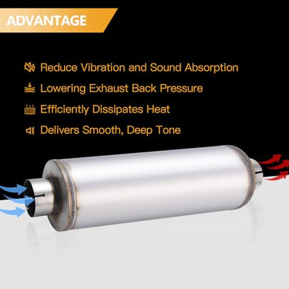 4 Inch Exhaust Muffler with Clamp, 4" Inlet/Outlet 30" Overall Length Resonator, Stainless Steel Straight Through Design Performance Muffler with Clamp, 1 PC - size: 4'' inlet, 8'' body width