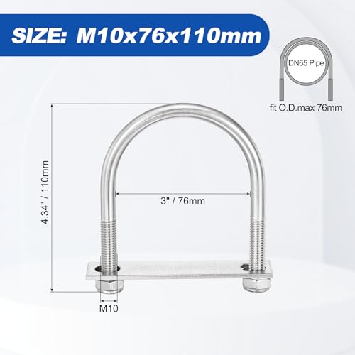 METALLIXITY U Bolts 4Set M10x76x110,Round U Bolt Kits 304 SS U Clamp - color: Silver, size: M10x76x110mm