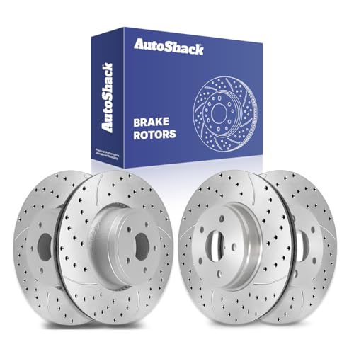 AutoShack Front & Rear Drilled & Slotted Silver Zinc Coated Brake Rotors - style: SILVER SHIELD PRO