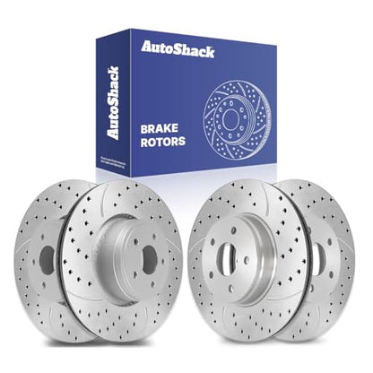 AutoShack Front & Rear Drilled & Slotted Silver Zinc Coated Brake Rotors - style: SILVER SHIELD PRO