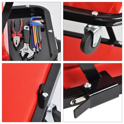 48" 2 in 1 Folding Rolling Garage Shop Creeper Roller Seat, Work Stool with 350Lbs Capacity