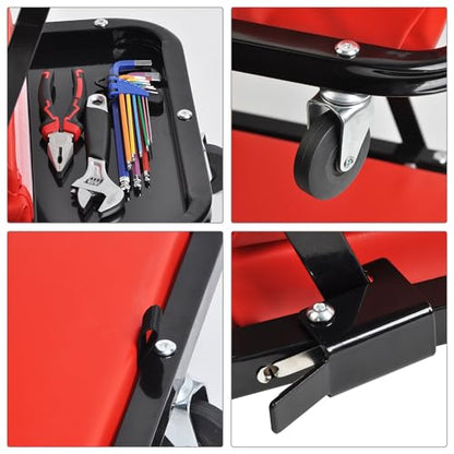 48" 2 in 1 Folding Rolling Garage Shop Creeper Roller Seat, Work Stool with 350Lbs Capacity