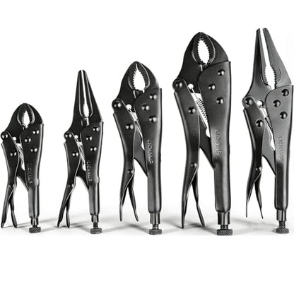 Lichamp 5PCS Vice Locking Pliers Set, 10 9 7 6 5 inches Curved Jaw Vise and Curved Jaw Grip Pliers Set