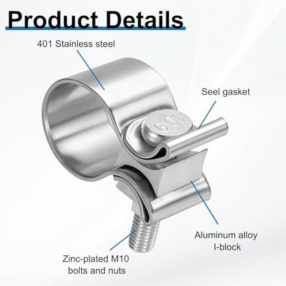 HARFINGTON 410 Stainless Steel Exhaust Clamp 2.09" Butt Joint Narrow Band Muffler Seal Exhaust Narrow Lap Butt Clamps for Pipes Mufflers Converters System Repair, Silver - size: Range 53-61 mm, Band Width 30mm