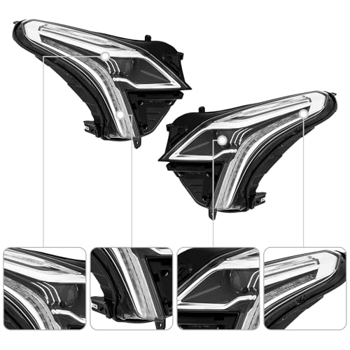 LED Headlight Assembly Left+Right Side for 2020-2023 Cadillac XT5, Complete All-LED System with DRL, Driver/Passenger Side Direct Replacement Headlamps Assy, Black Housing (OEM: 84849606/84849607)