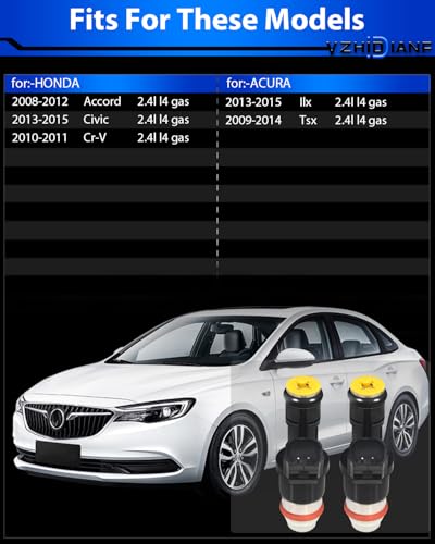 16450R40Y01 Fuel Injectors Fit For:-Honda Civic 2013-2015, Accord 2008-2012, CRV 2010-2011 For:-Acura LLX 2013-2015, TSX 2009-2014 Replace 800-2082N FJ1046 MP-56160 8002082N 2.4L (4 Pack) - size: 16450R40Y01(4)
