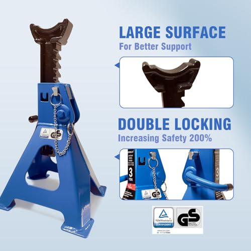 Car Jack Stands 3 Ton with Double Locking and Large Foot Base for Lifting Cars,SUVS,MPVS, Heavy Duty Steel, 6600 lb Capacity, 2 Packs - size: 3T