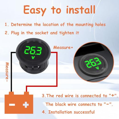 2 Pieces DC 4V-100V Voltmeter Gauge (Green) - color: Green, size: Not Waterproof