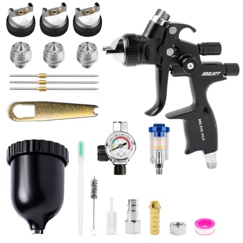 819CT HVLP Air Spray Gun Kits with 1.3/1.7/2.0 mm Nozzles Spray Paint Gun Automotive with Air Regulator Separator for Car Paints, Primer, Clear/Top Coat & Touch-Up, DIY Painting Spray