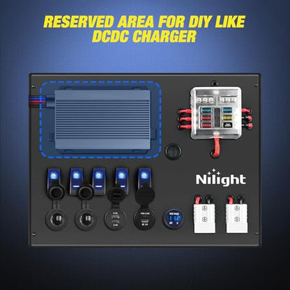 Nilight 12V/24V Camping Electrical System Centre Battery Power Control Box Fuse Block Switches Cigar Socket Voltmeter USB Charger Anderson Connector Ideal for RV Car Canopy Caravan Camper Trailer Van - color: 12V/24V Camping Electrical System Box