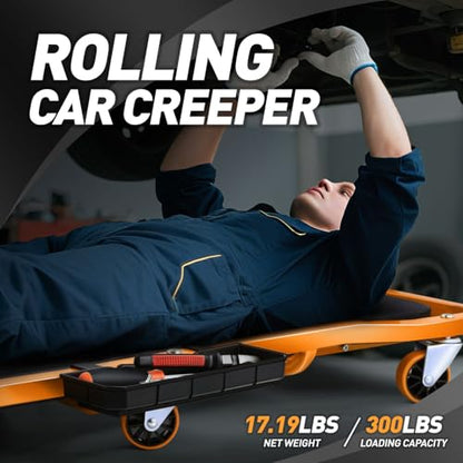 DNA MOTORING TOOLS-00272 Rolling Car Creeper with 3-leves Adjustable Headrest & 6 Casters,300lbs Max Weight Capacity,Orange - color: Orange