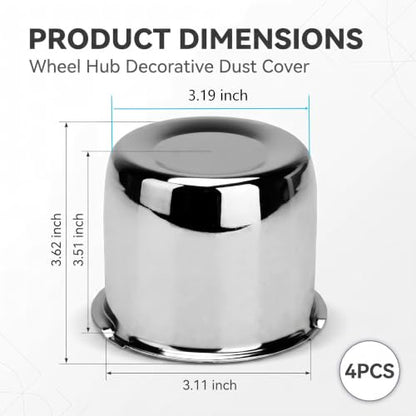 Trailer Wheel Center Caps, Push Through 3.19 Inch Chrome Plated Carbon Steel Hub Covers, for Truck RV Trailer Wheel Rims (4PCS, Silver)