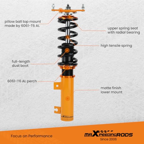 maXpeedingrods Coilovers for Volvo S70 1998-2000, for Volvo 850 1992-1997, Height Adjustable Coilovers Suspension Kit, Preset Damping Shock Absorber Struts, Amortiguador Lowering Kit Gold
