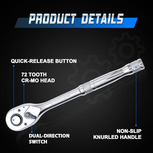 1/4 3/8/ 1/2 Inch Drive Ratchet Wrench Set,3-Piece Standard Socket Wrench Set,72-Tooth Quick Release,Reversible Ratcheting Feature with Metal Handle - size: 1/4-inch+3/8-inch+1/2-inch Set, style: Standard-Metal handle